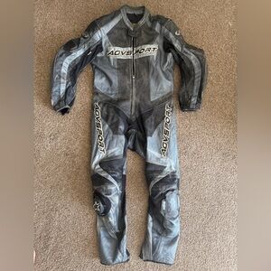 Agvesport Black & Gray One-Piece Leather Motorcycle Suit
